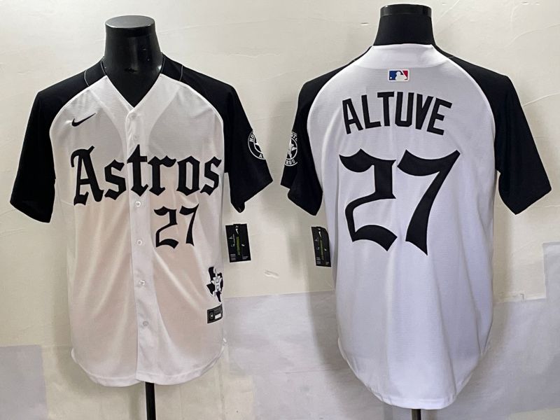 Men 2025 Houston Astros #27 Altuve White Black Five generations Joint Name Nike MLB Jersey style 6